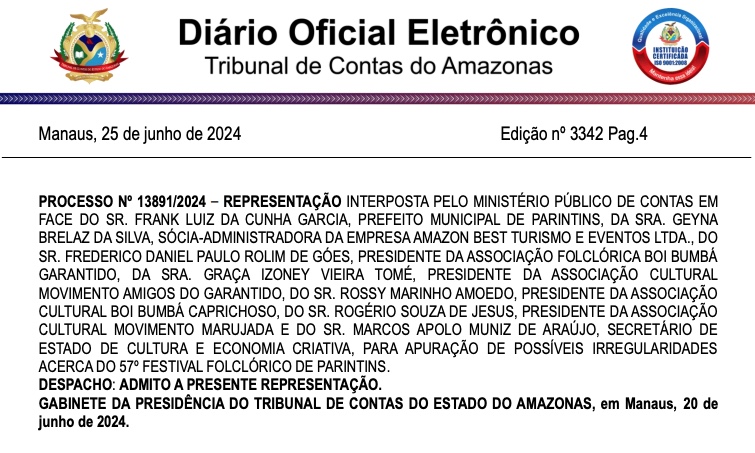 Fonte: Di&aacute;rio Eletr&ocirc;nico do TCE-AM 