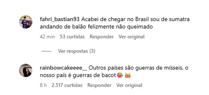 Indon&eacute;sios responderam com coment&aacute;rios no perfil do presidente Lula - Foto: Reprodu&ccedil;&atilde;o/Instagram