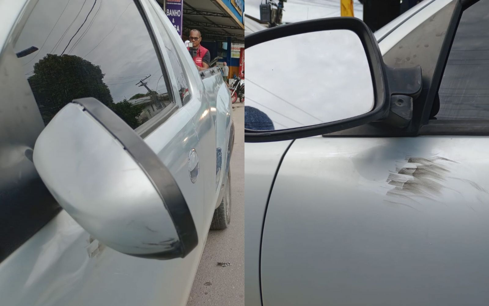 Retrovisor da Chevrolet Montana ficou quebrado devido o chute. - Foto: Jander Robson / Portal do Holanda