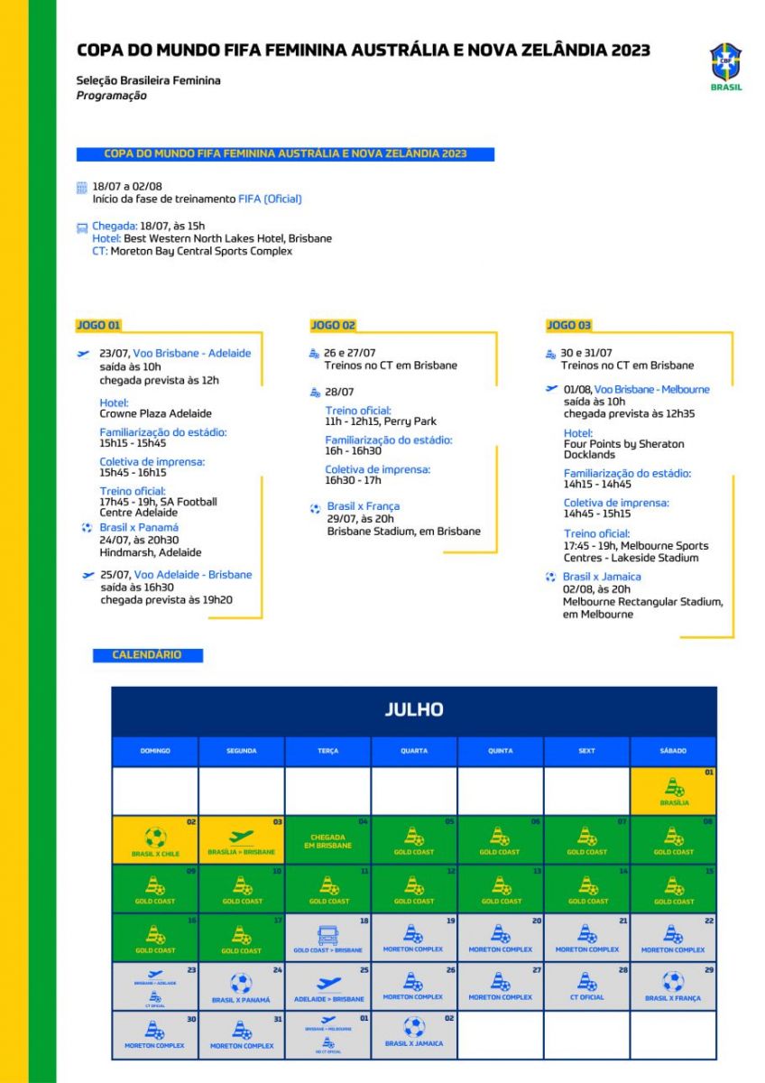 Veja datas e hor&aacute;rios das atividades da sele&ccedil;&atilde;o Arte: Divulga&ccedil;&atilde;o CBF