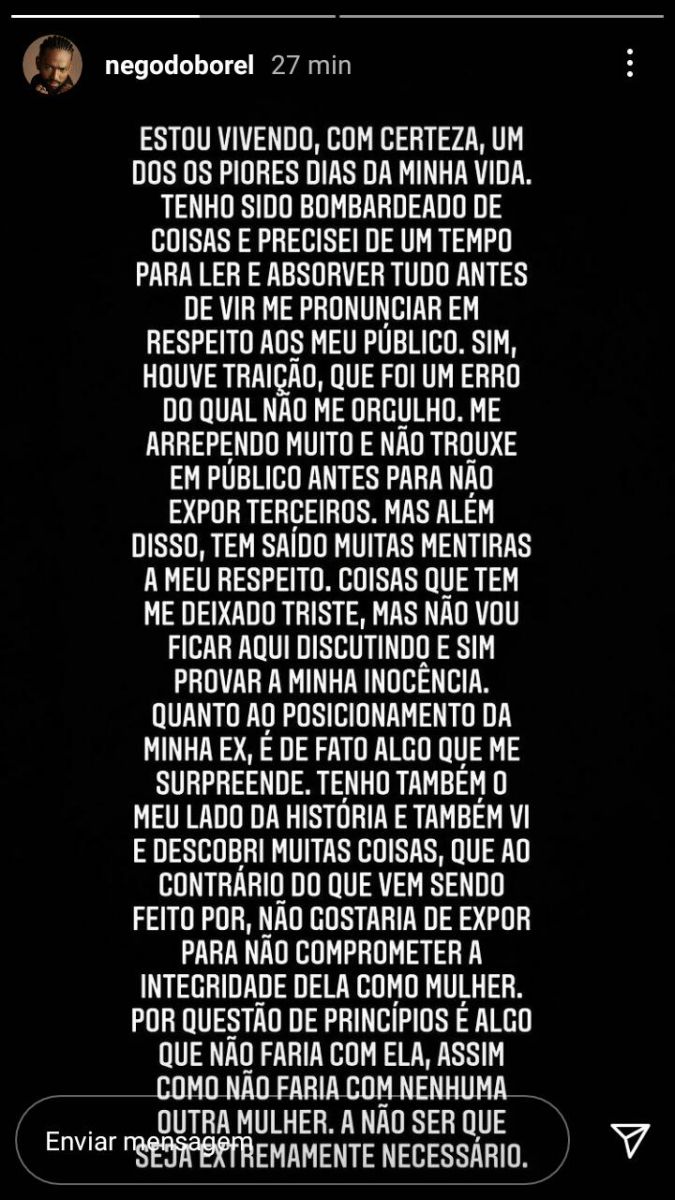 Pronunciamento Nego do Borel - Foto: Reprodu&ccedil;&atilde;o/ Instagram