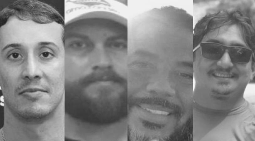 Samir Freire e investigadores da Pol&iacute;cia Civil do Amazonas Adriano Frizo, Andr&eacute; Silva Costa e Jardey Bello.