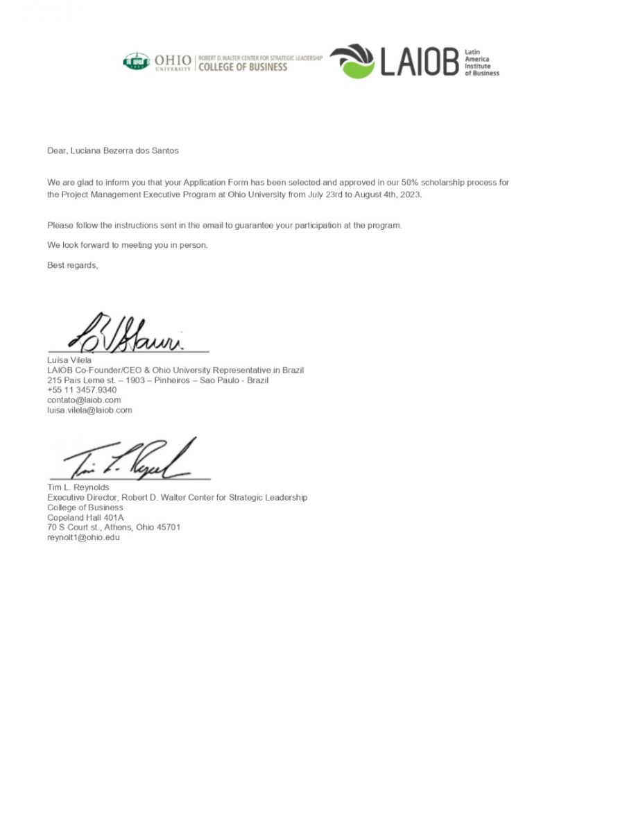 Comunicado da Universidade enviado para Luciana Bezerra / Foto: Arquivo pessoal