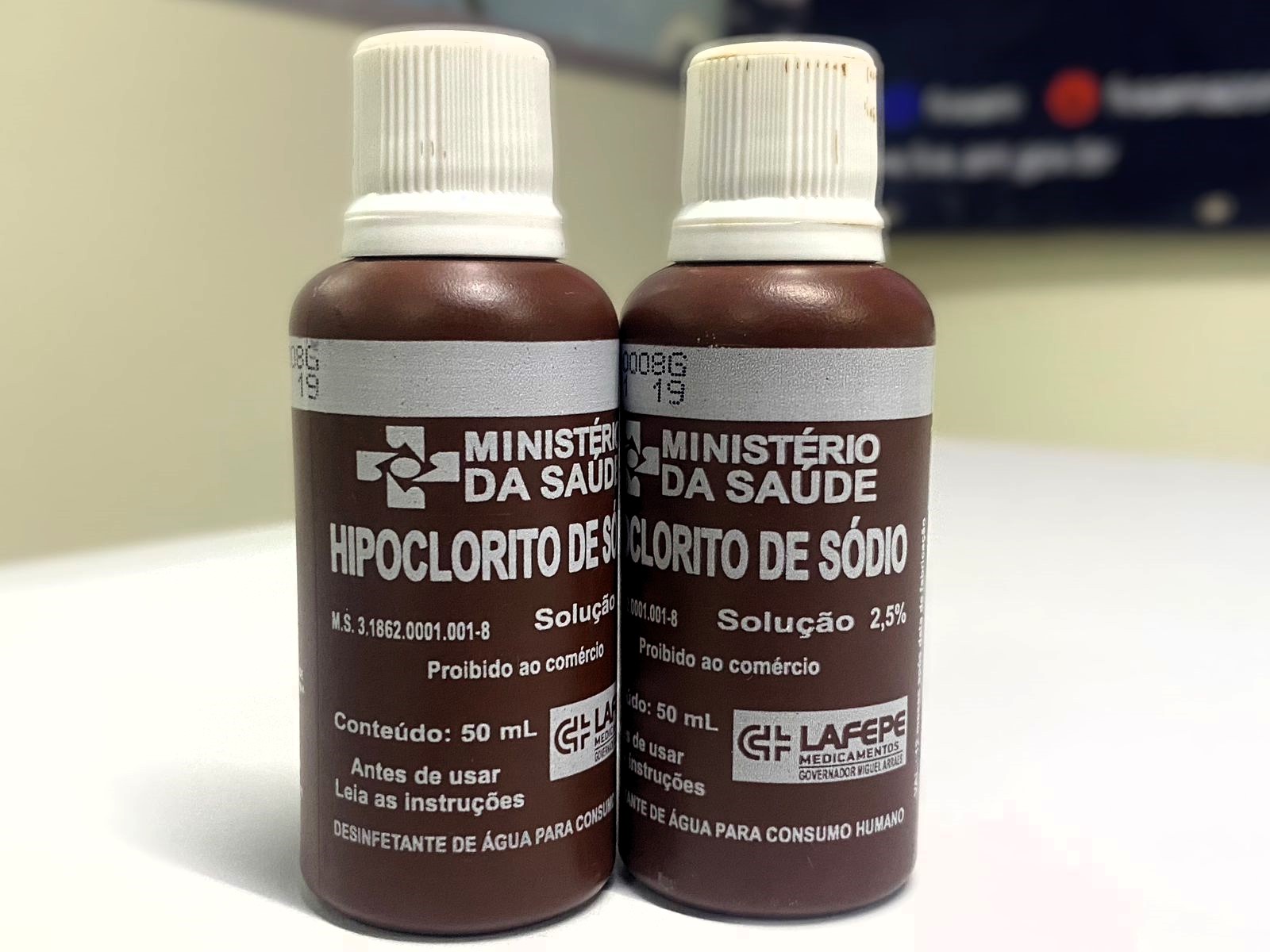 Hipoclorito de s&oacute;dio utilizado para tratamento domiciliar da &aacute;gua de consumo humano. - Foto: Anne Karoline Alves/FVS-AM