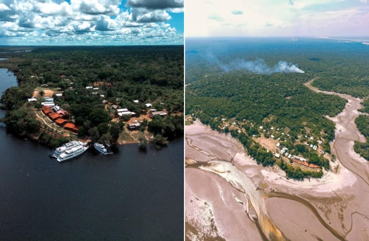 Imagens mostram antes e depois da estiagem / Foto: Divulga&ccedil;&atilde;o / FAS