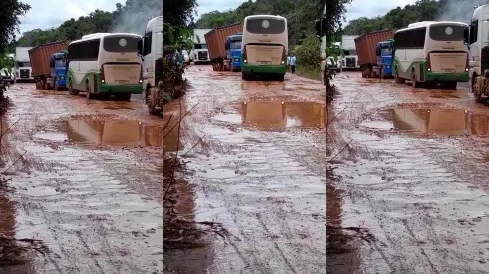 Trecho da BR-174, entre Roraima e o Amazonas, tem trecho sem asfalto &mdash; Foto: Setrans/Divulga&ccedil;&atilde;o