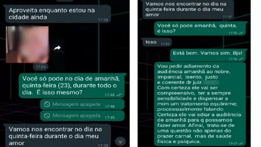 O advogado ainda anexou no pedido uma suposta conversa com a mulher que ele encontraria em Goi&aacute;s Imagem: Reprodu&ccedil;&atilde;o