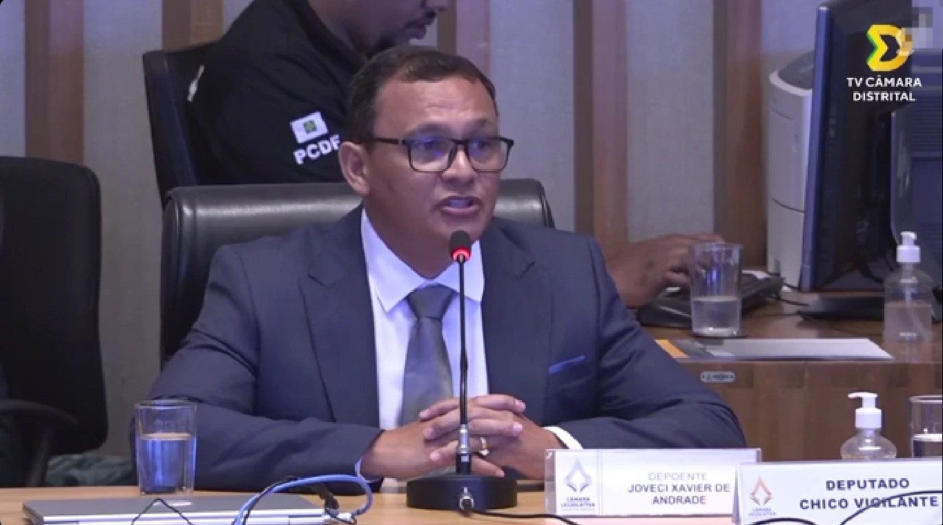 Empres&aacute;rio Joveci Andrade, durante CPI dos Atos Antidemocr&aacute;ticos &mdash; Foto: TV C&acirc;mara Distrital/Reprodu&ccedil;&atilde;o
