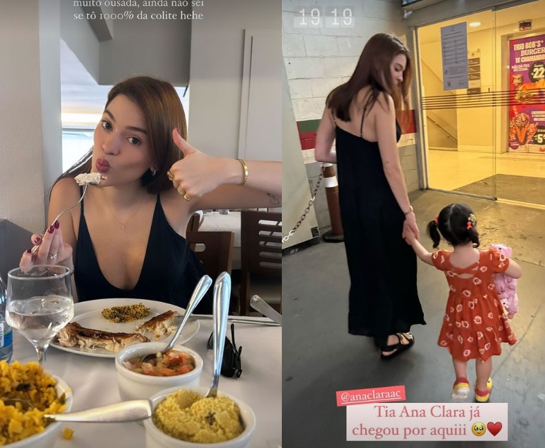 Ana Clara comeu tambaqui assado e passeou com a amiga, Vivian Amorim, e a filha da ex-BBB amazonense, Malu