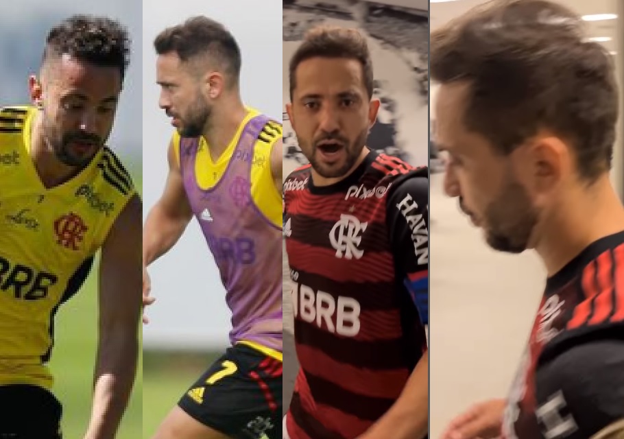 Imagens mostram cabelos abundantes de Everton Ribeiro em apari&ccedil;&otilde;es mais recentes. Fotos: Flamengo