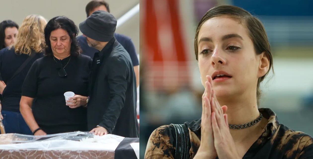 Esposa e filha do m&uacute;sico se despedem em vel&oacute;rio. 