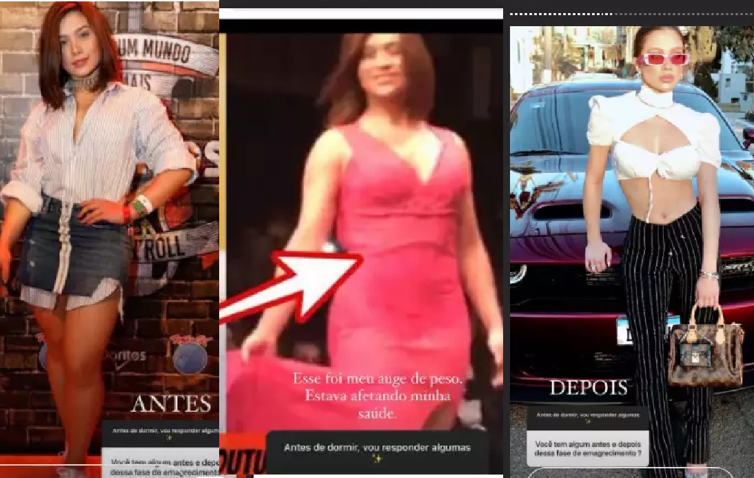 Influencer mostra duas fotos de antes de perder o peso, e foto atual ap&oacute;s anos de reeduca&ccedil;&atilde;o alimentar. Foto: Instagram