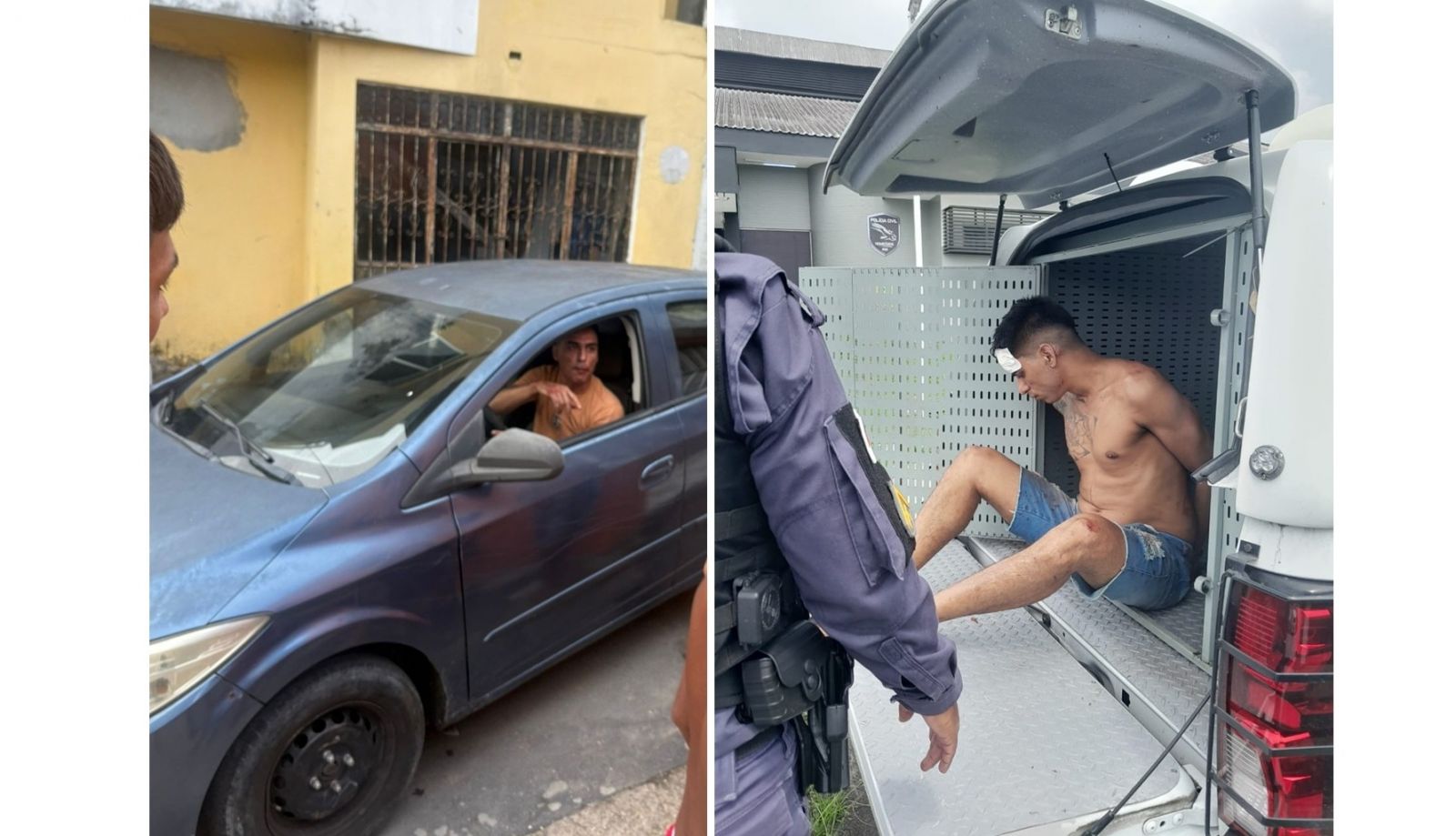 Testemunhas registraram fotos do homem ap&oacute;s o atropelamento seguido de espancamento, e tamb&eacute;m durante a pris&atilde;o em flagrante.