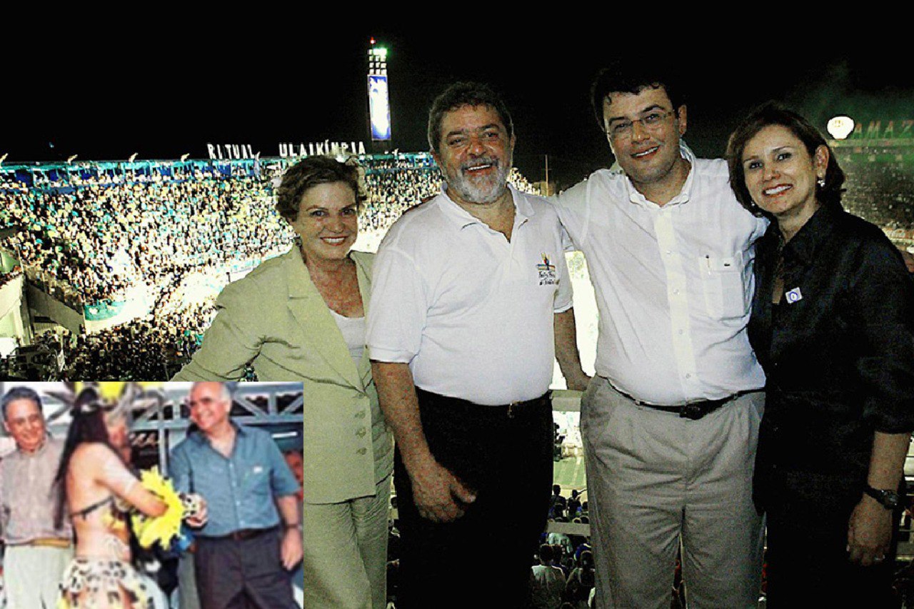 Dona Marisa e Lula, Braga e Sandra, no festival de 2003. FHC e a cunh&atilde; do Garantido (detalhe). Presidentes e governadores prestigiaram o Festival Folcl&oacute;rico de Parintins