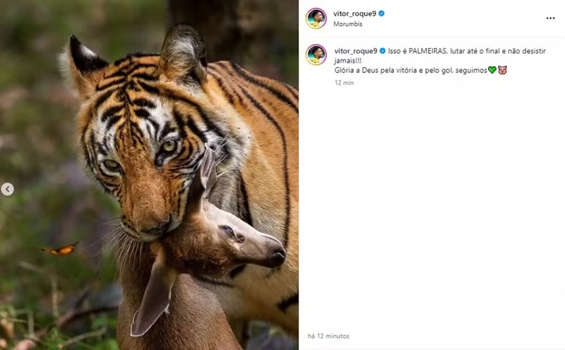Post homof&oacute;bico feito por Vitor Roque em provoca&ccedil;&atilde;o ao time do S&atilde;o Paulo. Foto: Instagram Vitor Roque.