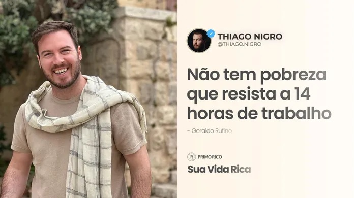 Influenciador de finan&ccedil;as foi detonado por internautas quando lan&ccedil;ou a frase romantizando jornadas exaustivas de trabalho. 