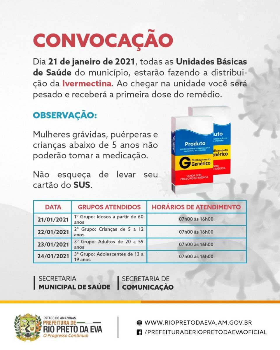 Calend&aacute;rio de entrega de ivermectina - Foto: Reprodu&ccedil;&atilde;o/ Facebook