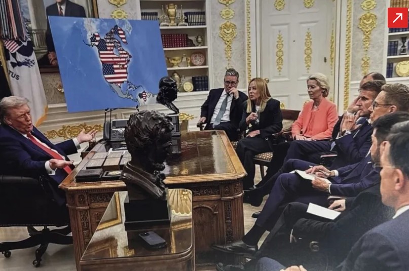 Foto: Imagem gerada por IA publicada por Trump mostrando pa&iacute;ses com bandeira americana