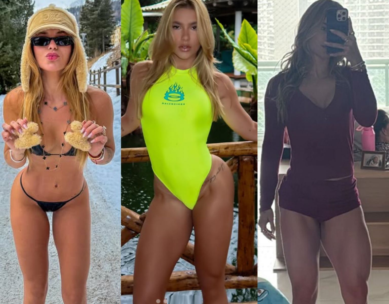 Fotos da influenciadora em janeiro, abril e junho (esquerda para a direita). 