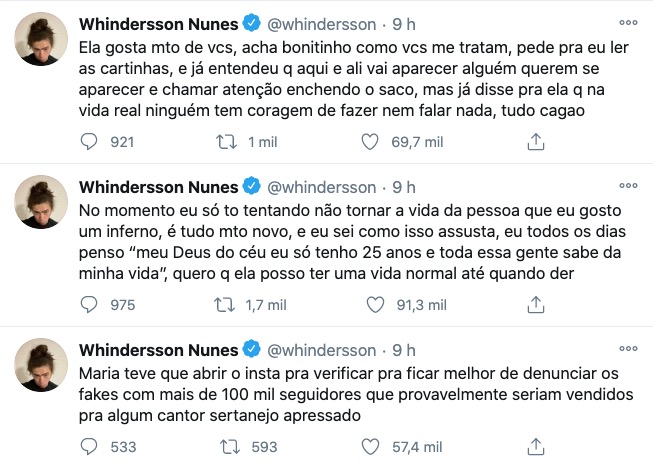 Whindersson fez um longo desabafo ap&oacute;s assumir namoro com estudante - Foto: Reprodu&ccedil;&atilde;o/ Twitter
