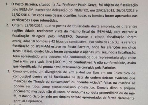 DIREITO DE DEFESA: Postos Parintins negam fraude e dizem que matéria foi "sensacionalismo "do Portal