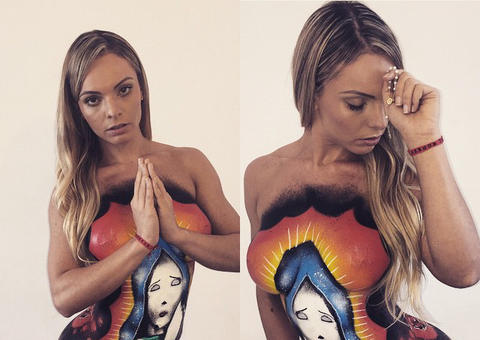Miss Bumbum causa polêmica ao aparecer pintada com imagem de Maria de Nazaré