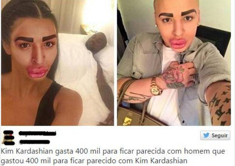 Homem que gastou R$ 400 mil para ficar parecido com Kim Kardashian inspira memes engraçados   