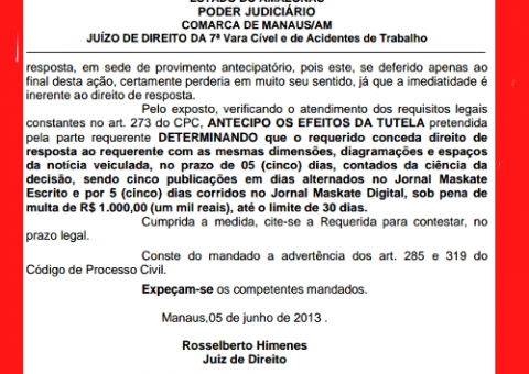 Juiz manda Maskate publicar 5 retratações em edição on line