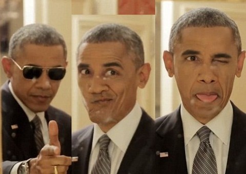 Obama é filmado fazendo caras e bocas com o "pau de selfie"