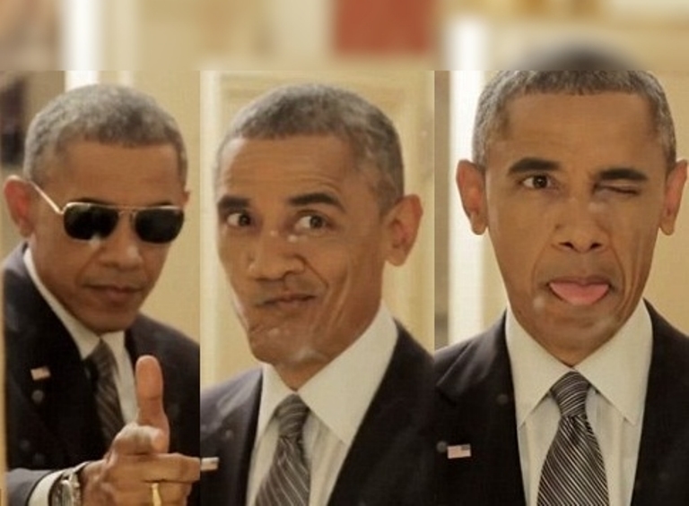 Obama é filmado fazendo caras e bocas com o "pau de selfie"