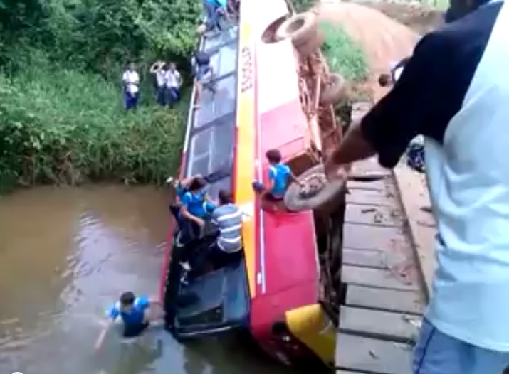 Transporte escolar tomba em igarapé