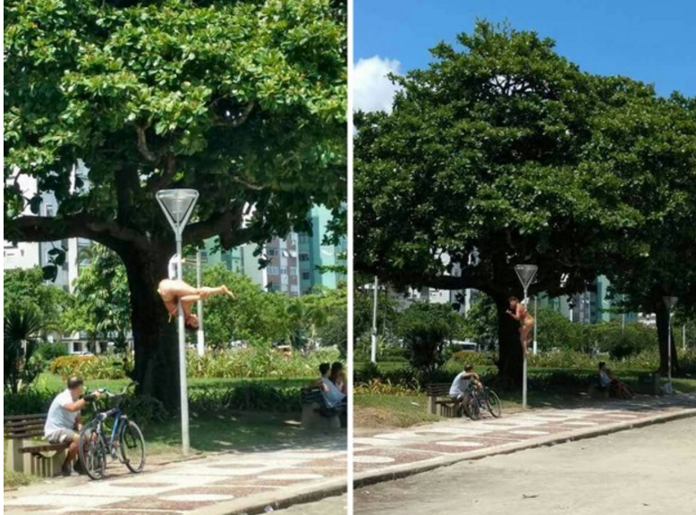 Mulher atrai atenção de banhistas ao fazer 'pole dance' em poste de luz