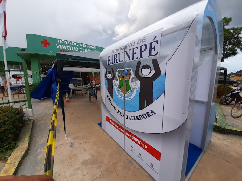 No Amazonas, prefeitura do interior instala cabines de desinfecção