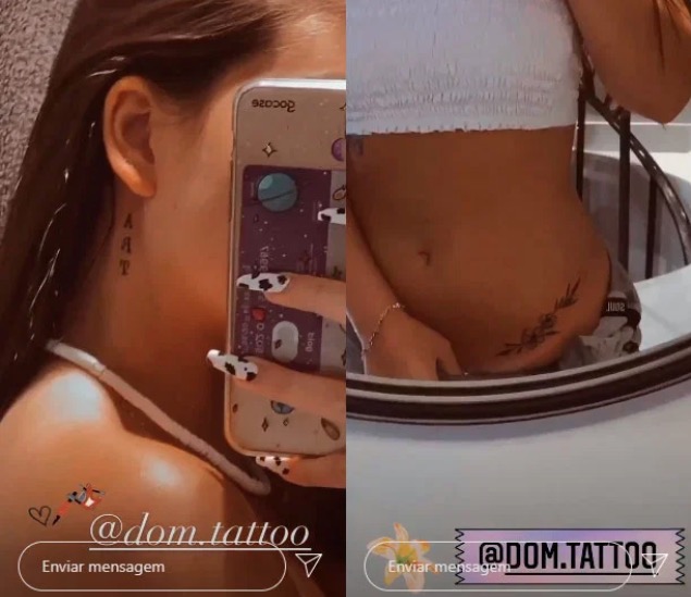 Mel Maia exibe novas tatuagens no pescoço e na cintura 