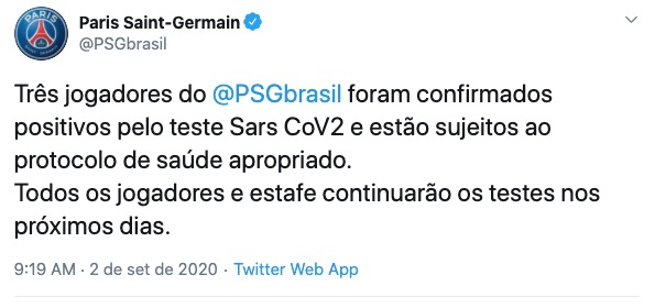 PSG confirma três casos de coronavírus em jogadores 