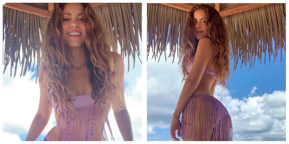 Aos 43, Shakira ostenta curvas em clique de biquíni criado por ela 