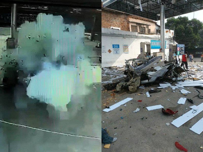 Carro explode em posto de combustível e deixa idoso em estado grave; Vídeo
