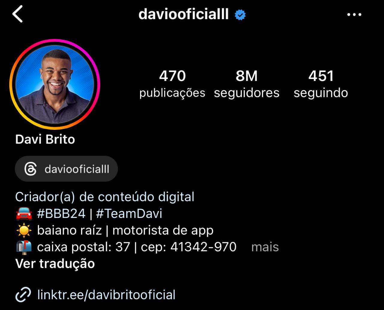 Davi chega a 8 milhões de seguidores após briga com Bin Laden