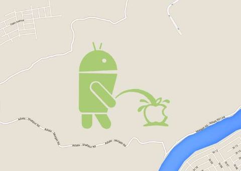 Google Maps tem imagem de robô do Android urinando em maçã da Apple