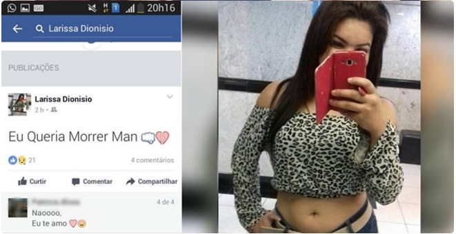 Adolescente morre 2 horas após postar em rede social "Queria Morrer”