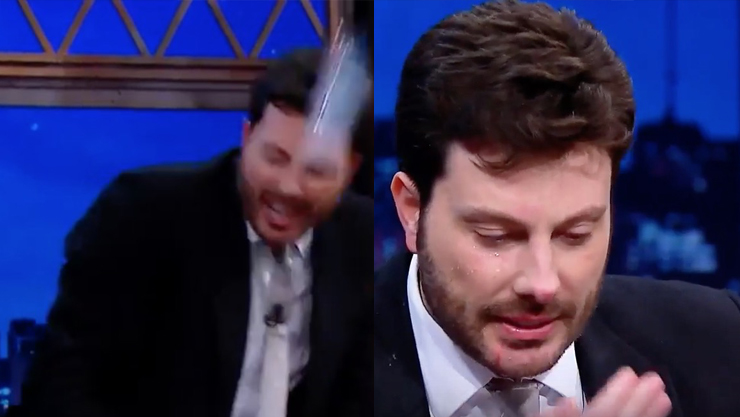 Danilo Gentili leva garrafada no rosto e sangra durante programa