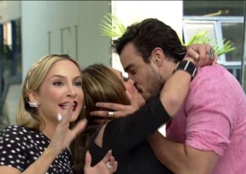Susana Vieira beija Joaquim Lopes na boca após anunciar saída do “Vídeo Show”