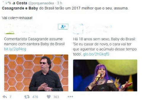  Baby do Brasil e Casagrande chocam Internet ao assumirem namoro
