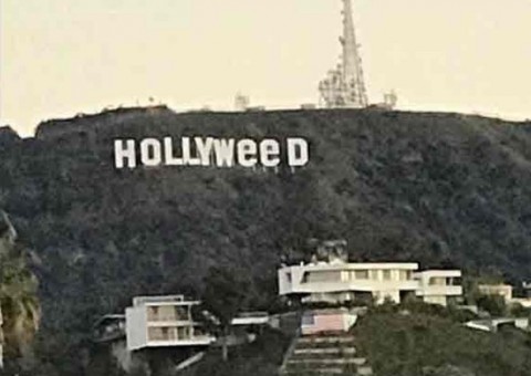 Placa de Hollywood amanhece trocada com alusão a maconha