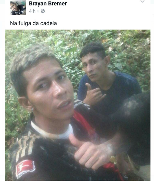 Detento 'tira onda' ao postar foto no Facebook minutos depois de fugir do Ipat
