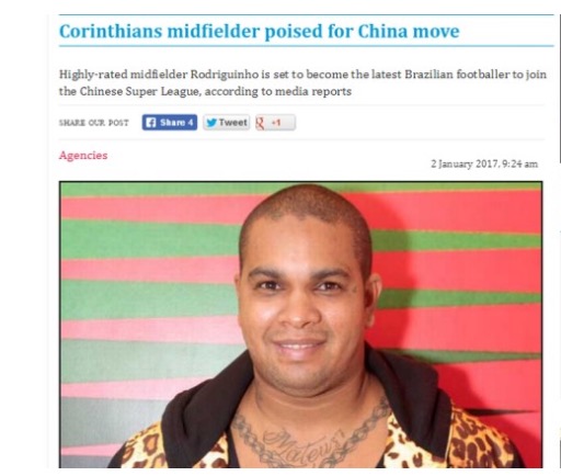 Site indiano confunde Rodriguinho, do Corinthians, com cantor ex-Travessos