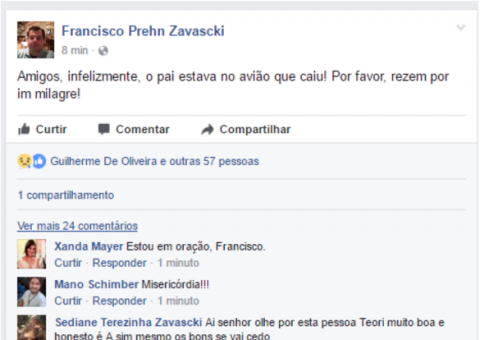 Filho confirma que Teori estava no avião que caiu em Paraty