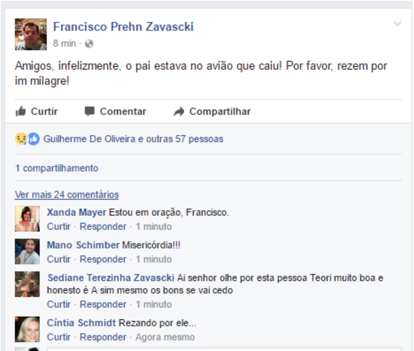 Filho confirma que Teori estava no avião que caiu em Paraty