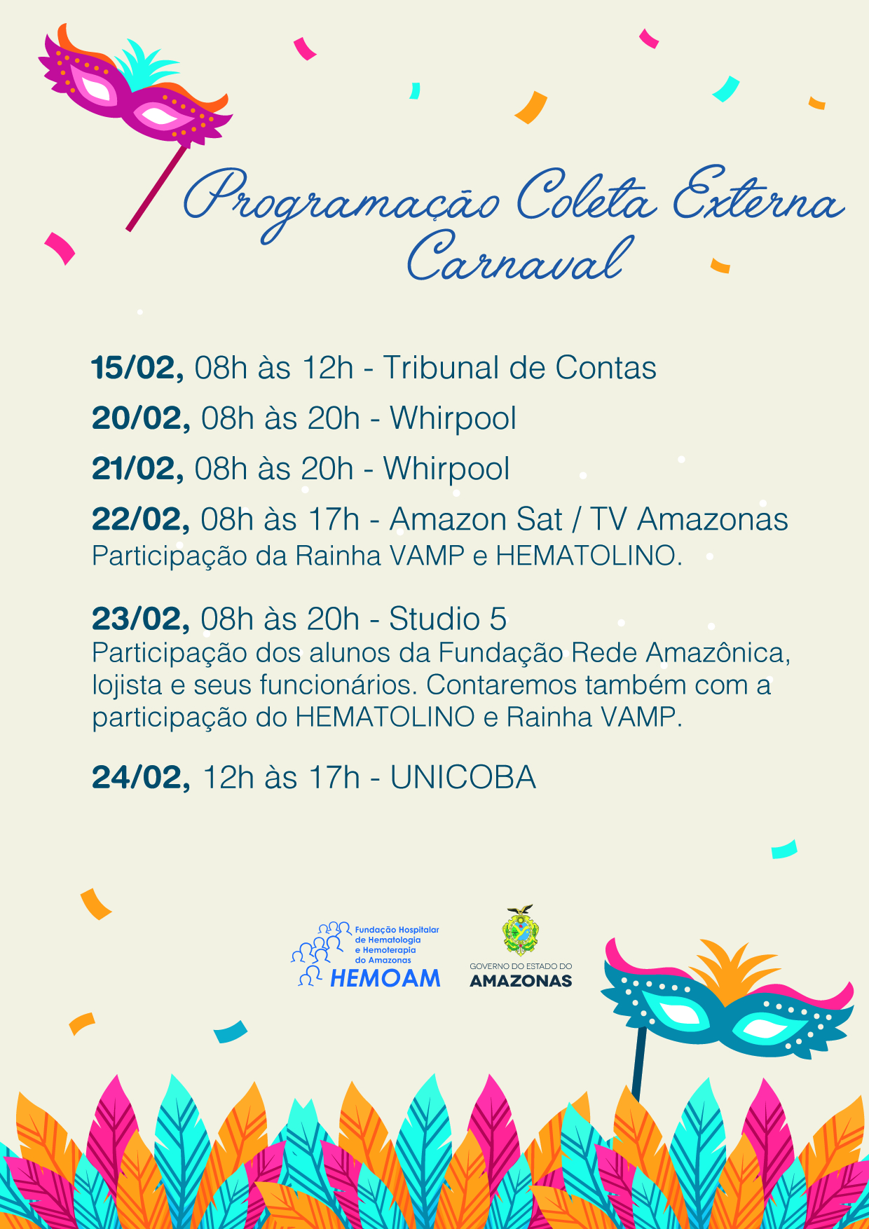 Hemoam precisa de doações para atender demanda durante Carnaval