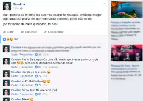  Ladrão rouba celular de jovem e comenta em post da vítima sobre assalto 